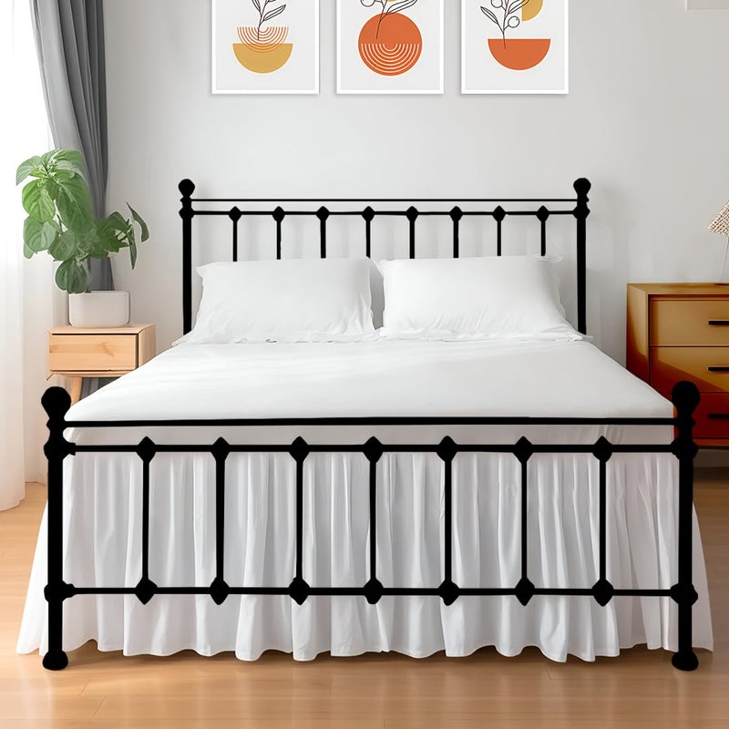 Shreem Linen Ruffled Bed Skirt with Split Corners, Gathered Style, 100% Microfiber, 15-Inch Drop, Dust Ruffle Bedskirt with Platform, King, White - Image 1
